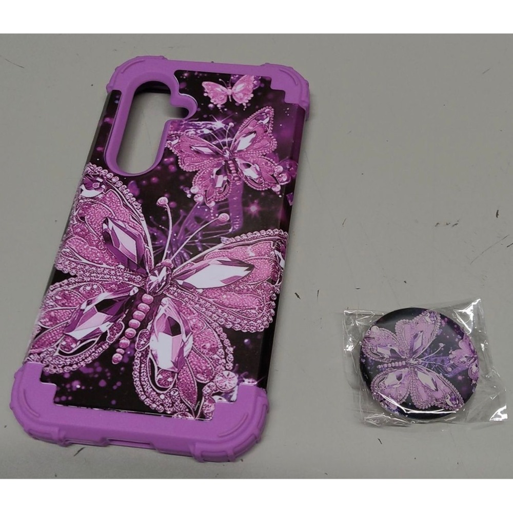 Purple Butterfly Shockproof Case for Samsung Galaxy S25 with Matching Grip